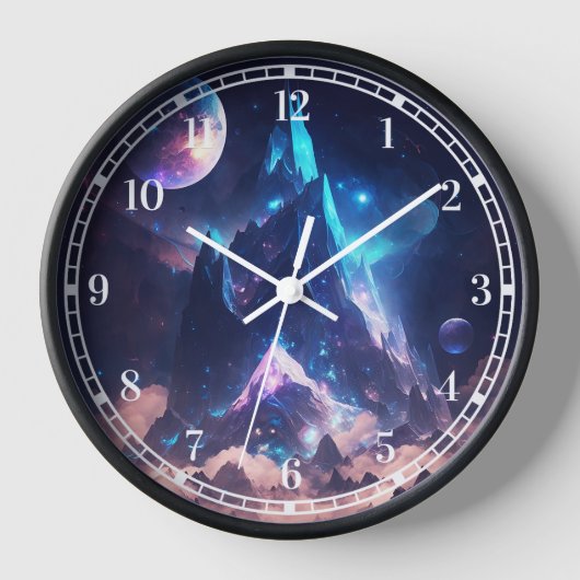 結晶の山のファンタジー景観 壁時計 (正面)