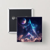 結晶の山のファンタジー景観 缶バッジ (正面&裏面)