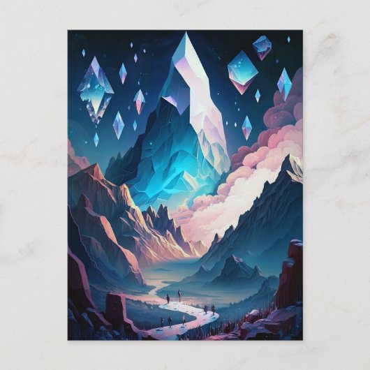 結晶の山のファンタジー風景はがき ポストカード (正面)