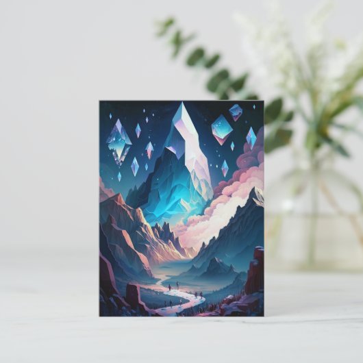結晶の山のファンタジー風景はがき ポストカード (スタンド正面)
