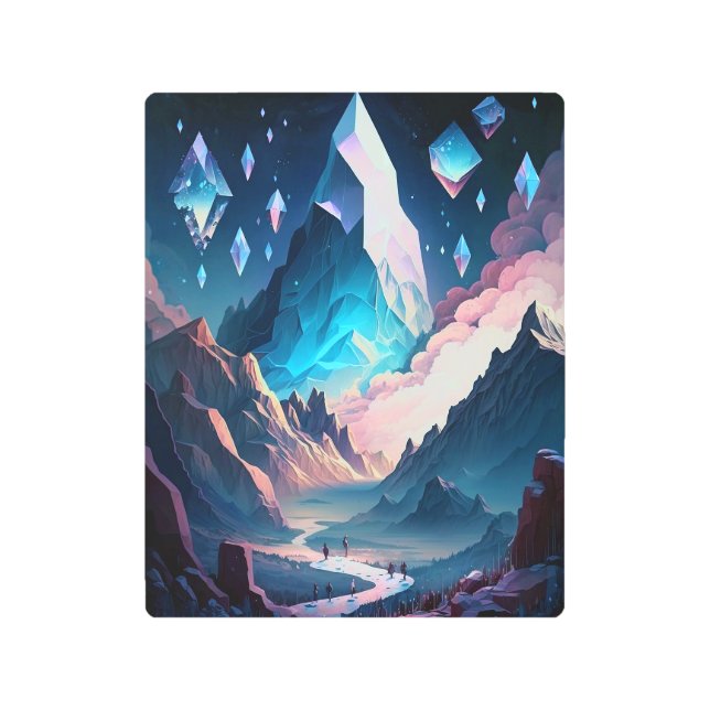 結晶の山ファンタジー景観金属プリント メタルプリント (正面)