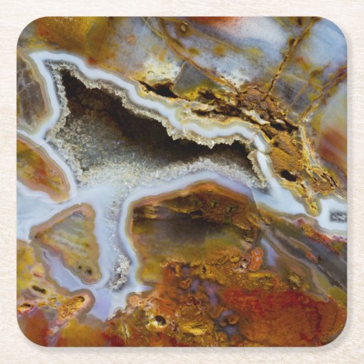 結晶を持つ石化された木材 スクエアペーパーコースター (正面)