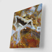 結晶を有する石化木材 スクエア壁時計 (傾斜)