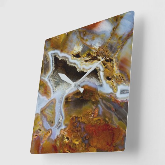 結晶を有する石化木材 スクエア壁時計 (傾斜)