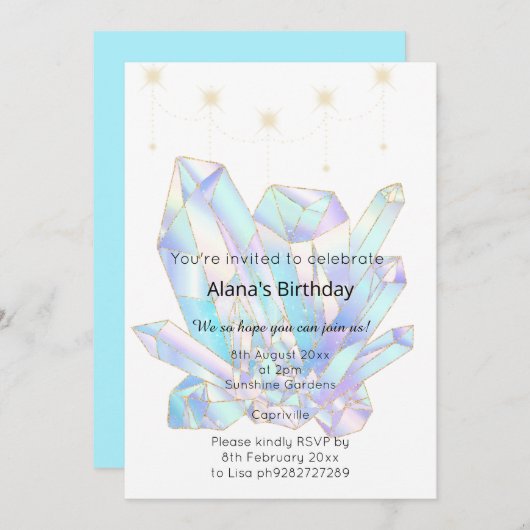 結晶エレガントインスパイア誕生日 招待状 (正面/裏面)