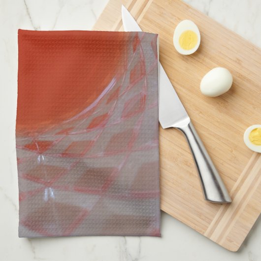 結晶ガラスの中のオレンジ色の飲料 キッチンタオル (四つ折り)