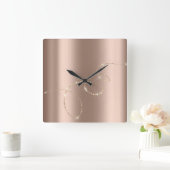 結晶バラ無限大金ゴールド。ミニマエレガントリ スクエア壁時計 (ホーム)