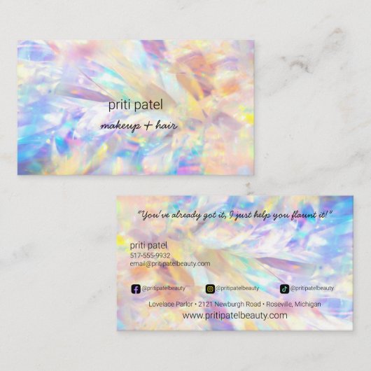 結晶ホログラフィックメーキャップヘアラッシュ爪、 ネイル美しい 名刺 (正面/裏面)