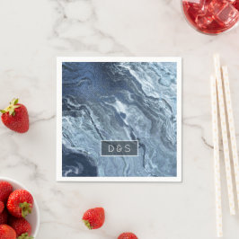 結晶化された青い瑪瑙 |ほこりっぽい石板の石灰 スタンダードカクテルナプキン