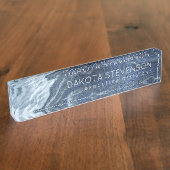 結晶化された青い瑪瑙 |ほこりっぽい石板の石灰 デスクネームプレート (側面)