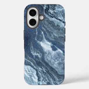 結晶化された青い瑪瑙 ほこりっぽい石板の石灰 iPhone 16ケース