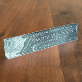 結晶化ティール（緑がかった色）瑪瑙 |ダークアクア丸石 デスクネームプレート (側面)