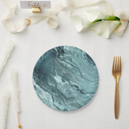 結晶化ティール（緑がかった色）瑪瑙 |ダークアクア丸石 ペーパープレート