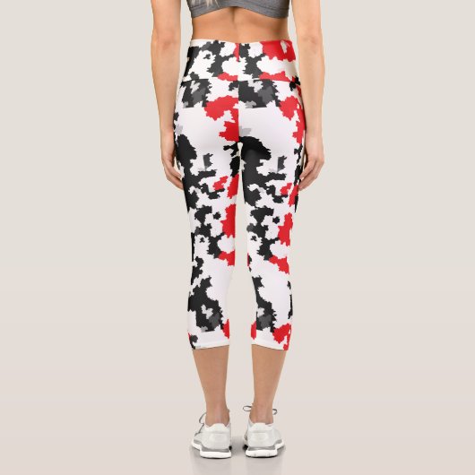 結晶性赤黒白抽象芸術模様 カプリレギンス (裏面)