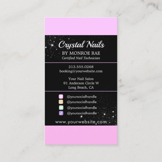 結晶爪、 ネイルホログラフィックグリッター爪、 ネイル技術サロン 名刺 (裏面)