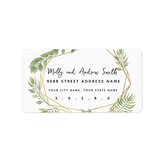 結晶緑葉住所 シールパーティー結婚/s ラベル (正面)