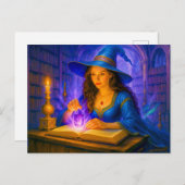 結晶読付き魔女のスペル白熱［赤熱］光を放つブック シーズンポストカード (正面/裏面)