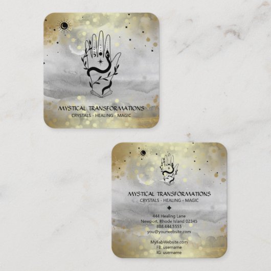 *~*結晶Bohoハンドスネークムーン魔法グレー  スクエア名刺 (正面/裏面)