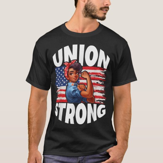 結束力で祝ラボル・デー アメリカ国旗 デコレーション Tシャツ (正面)