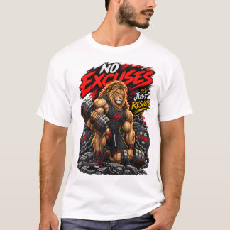 結果だけを求めるライオンのジム フィットネス ウェイトリフティング Tシャツ