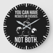 結果または言い訳 – やる気を起こさせるジム、トレーニング ラージ壁時計 (正面)