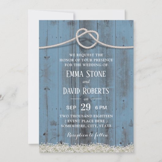 結素朴び結ぶフローラダスティブルー結婚ズ 招待状 (正面)