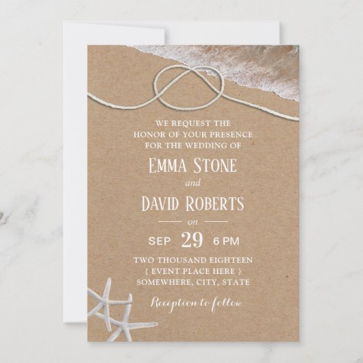 結素朴結するヒトデビーチ結婚式 招待状 (正面)