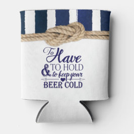 結航海のび水色ネイビーストライプズ結婚 缶クーラー