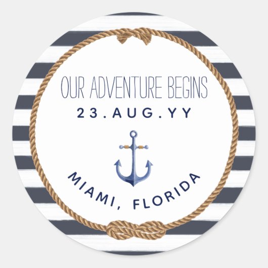 結航海の目ネイビーブルー&ホワイトストライプのズ結婚 ラウンドシール (正面)