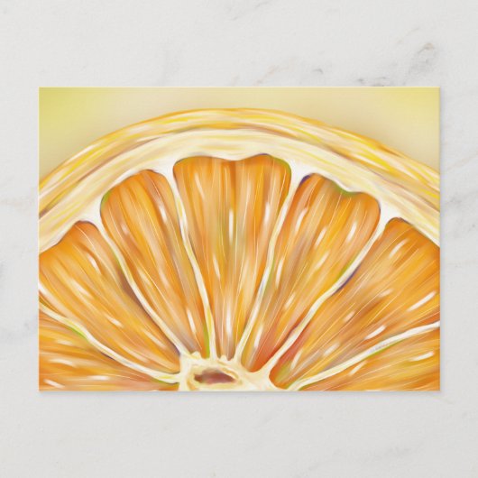 「絞りたての」オレンジ色のスライス葉書 ポストカード (正面)