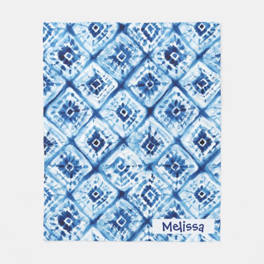 絞りエレガント模様名前をカスタムするブルー フリースブランケット (正面)