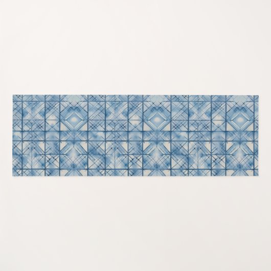 絞りブルー絞り染め伝統的ジャパン柄No6 ヨガマット (正面(横))