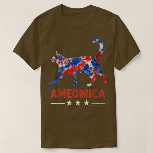 絞り染めおもしろいミオヴィカ猫好き7月4日パトリ Tシャツ (デザイン正面)