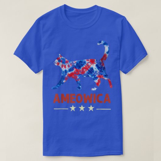 絞り染めおもしろいミオヴィカ猫好き7月4日パトリ Tシャツ (デザイン正面)