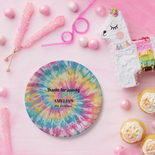 絞り染めお洒落ウォーターカラーレインボー誕生日 ペーパープレート (パーティー)