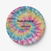 絞り染めお洒落ウォーターカラーレインボー誕生日 ペーパープレート (正面)