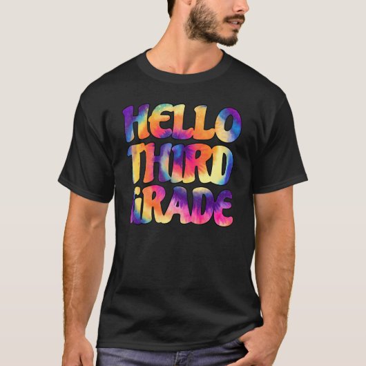絞り染めこんにちは3年生先生学生戻る Tシャツ (正面)