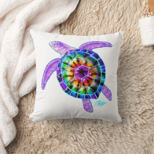 絞り染めのウミガメの枕 クッション (ブランケット)