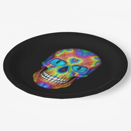 絞り染めのスカルの死んだゾンビの完全に死んでいない紙皿 ペーパープレート (アングル)