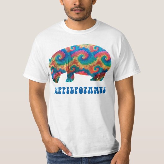 絞り染めのヒッピーの腰回りが大きなカバHippiepotamus Tシャツ (正面)
