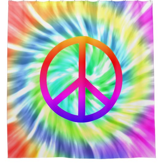 絞り染めのピースサインのデザインのシャワー・カーテン シャワーカーテン (正面)