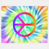 絞り染めのピースサインのデザインのフリースブランケット フリースブランケット (正面(横))