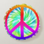 絞り染めのピースサインのデザインの円形の枕 ラウンドクッション (裏面)