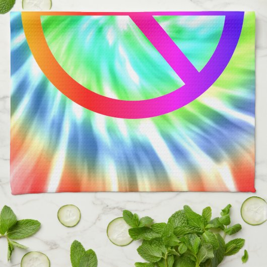 絞り染めのピースサインのデザインの台所タオル キッチンタオル (折り畳み)