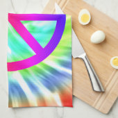 絞り染めのピースサインのデザインの台所タオル キッチンタオル (四つ折り)