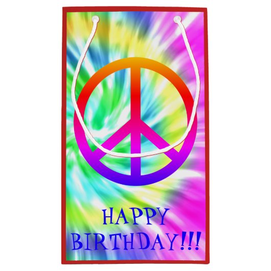 絞り染めのピースサインのハッピーバースデーのギフトバッグ スモールペーパーバッグ (裏面)