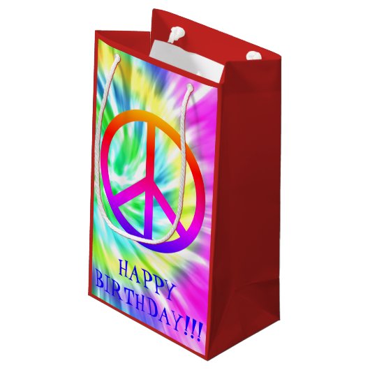 絞り染めのピースサインのハッピーバースデーのギフトバッグ スモールペーパーバッグ (裏面アングル)