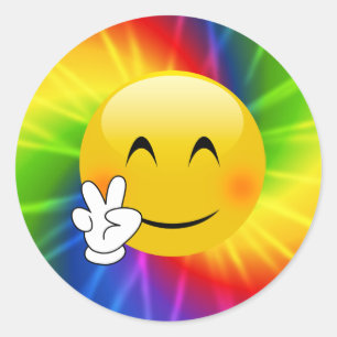 絞り染めのピースサインEmoji ラウンドシール