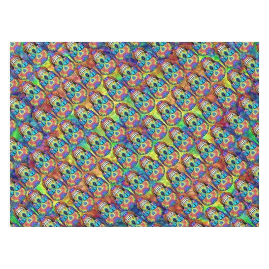 絞り染めの死んだゾンビのスカルの綿のテーブルクロス テーブルクロス (正面(横))