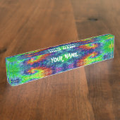 絞り染めの空のヴィンテージのフラクタルの万華鏡のように千変万化するパターン デスクネームプレート (側面)